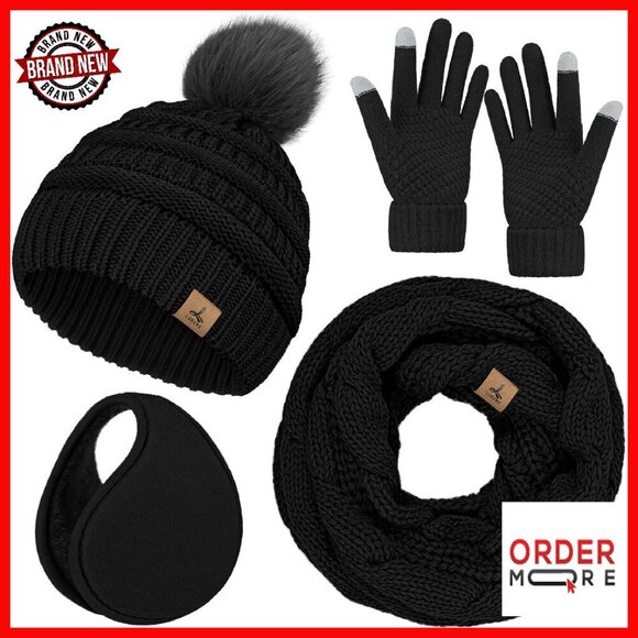 Winter Hat Scarf Gloves Ear Warmer Set, Acrylic Knit, Touch Screen main image 4